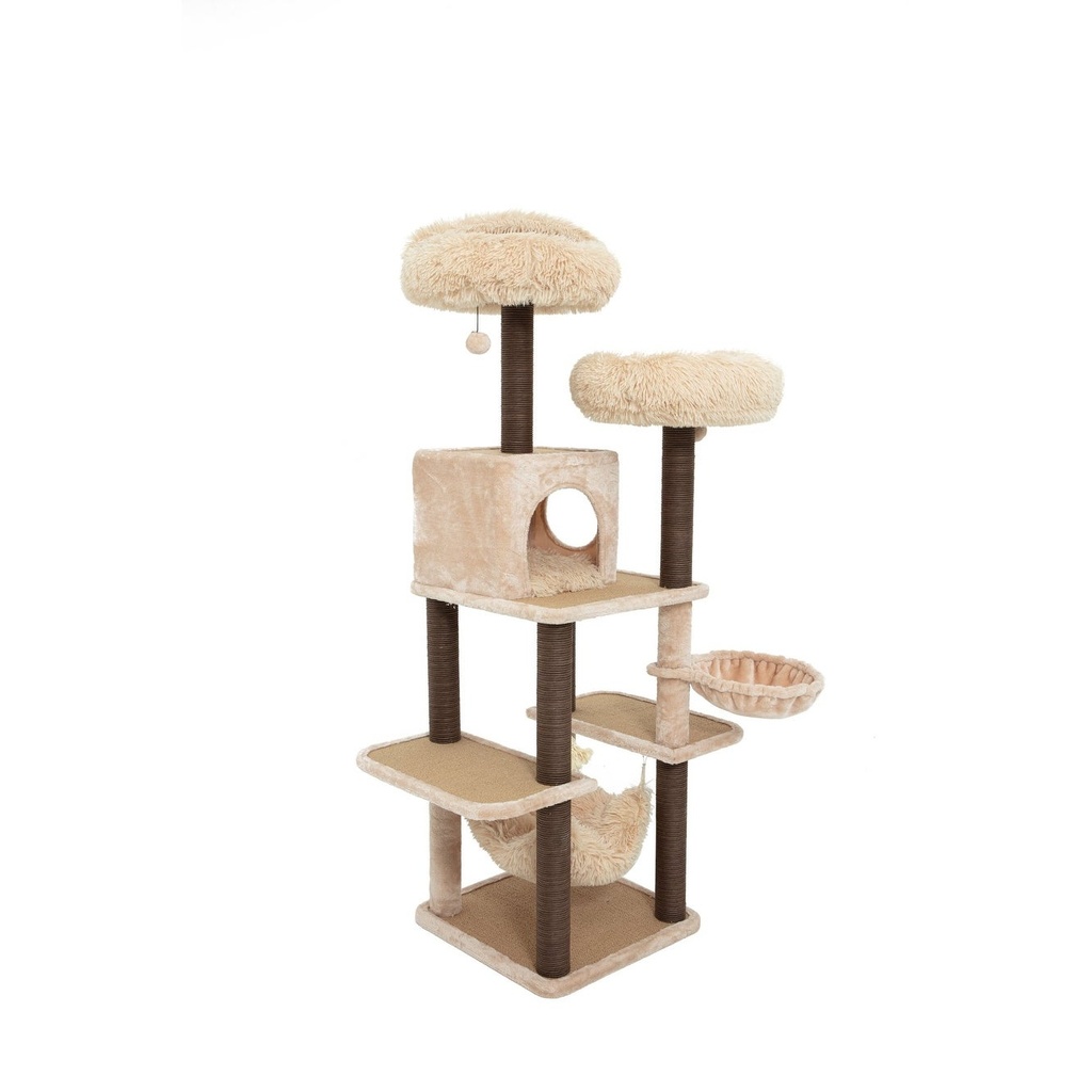 Catry Bradbury 7 Level Gray Cat Tree With Scratching Posts, Condo, Hammock and Two Shag Fur Cushions