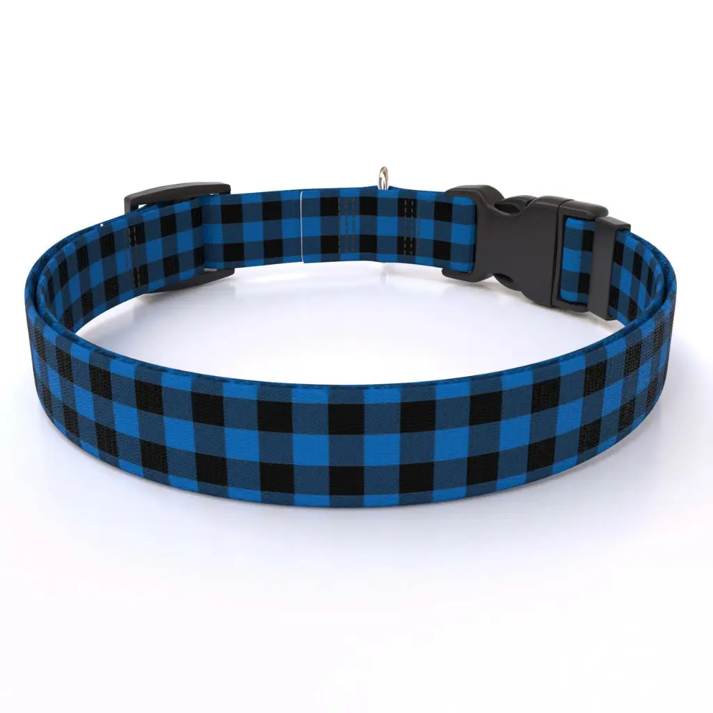 Buffalo Plaid Blue Dog Collar.webp