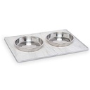 Messy Mutts & Cats Silicone Non-Slip Pet Bowl Mat with Raised Edge | 16” X 12” Dog/Cat Bowl Mat with Spill-Proof Lip | Marble