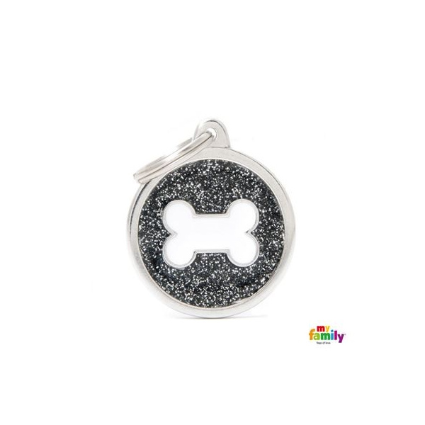 [Tg-1135] Shine - Black Glitter Circle With Bone