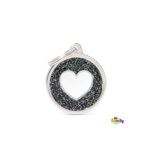 Shine - Black Glitter Circle With Heart