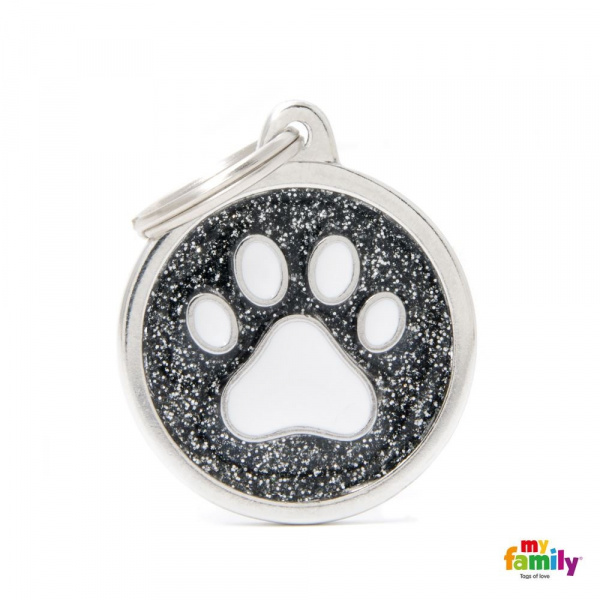 Shine - Black Glitter Circle With Paw