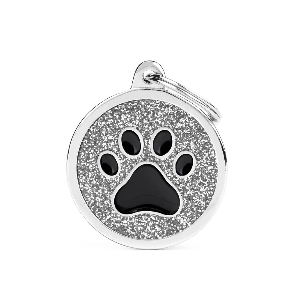 [Tg-1140] Shine - Grey Glitter Circle With Paw