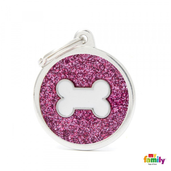 Shine - Pink Glitter Circle With Bone