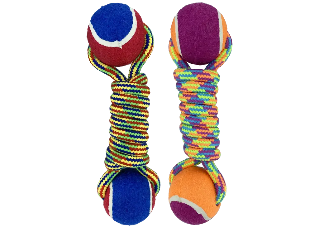 [Ty-1086] Pet Envy Double Knot Rope w/ Tennis Balls