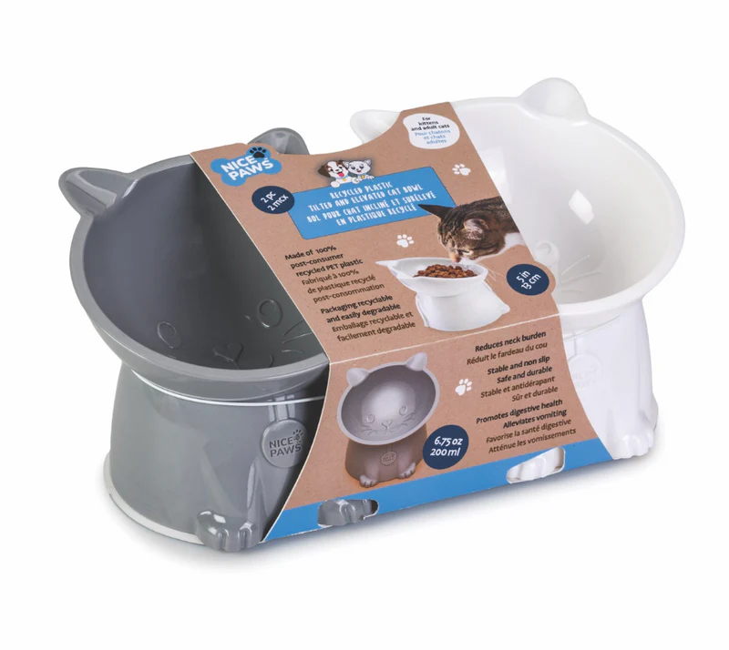 Nice Paws Recycled Plastic Tilted Cat Bowls - 2pc
