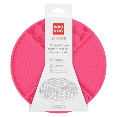 WauDog Silicone Licking and Slow Feeding Mat for Dogs and Cats Pink 211x211x30mm