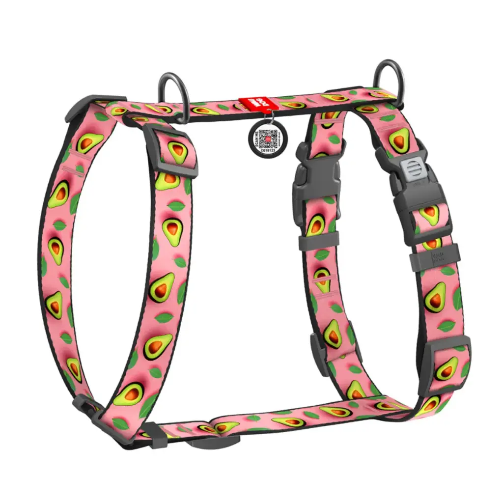 WauDog Nylon 'Avocado on Pink' H-Harness Medium