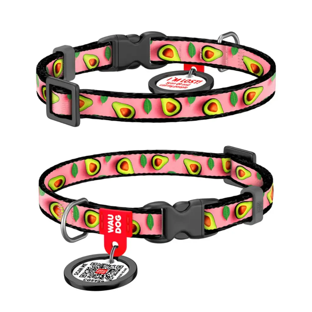 WauDog Nylon 'Avocado on Pink' Small Dog or Cat Collar XSmall