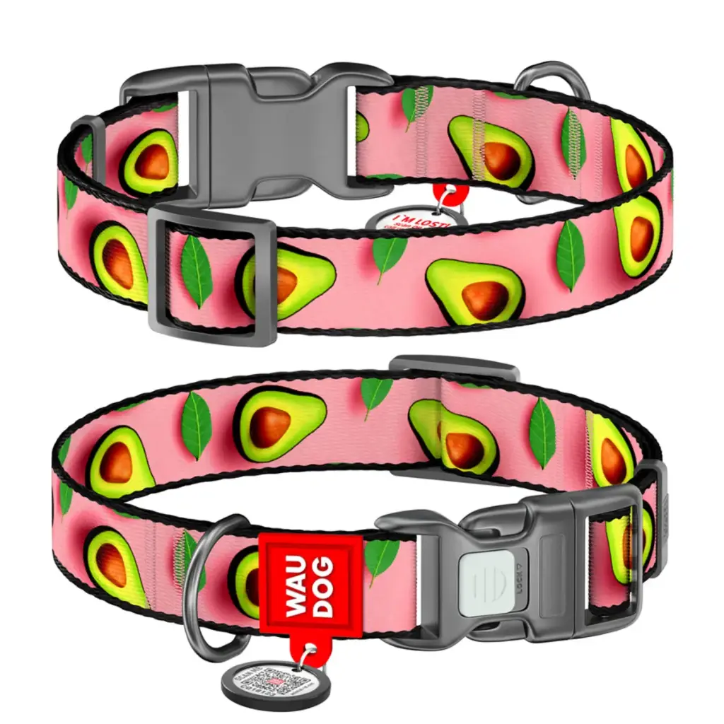WauDog Nylon 'Avocado on Pink' Collar Large