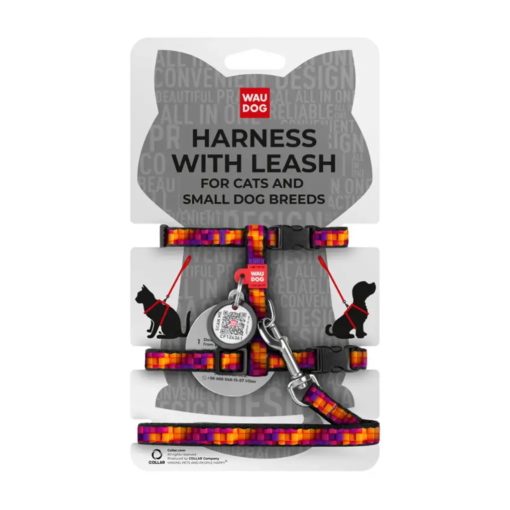WauDog Nylon '3D Cubes' Cat or Small Dog Harness with lead XSmall 