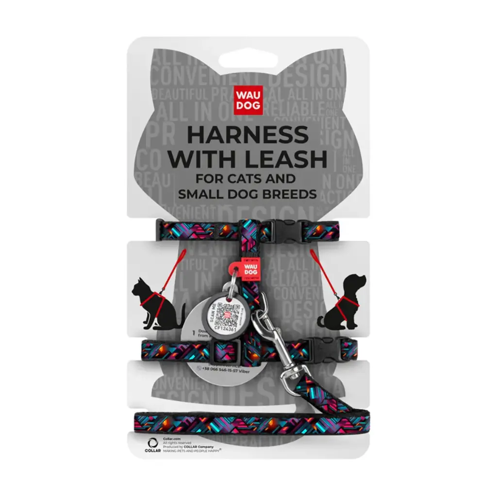 WauDog Nylon 'Endless Worlds Design' Cat or Small Dog Harness with lead XSmall