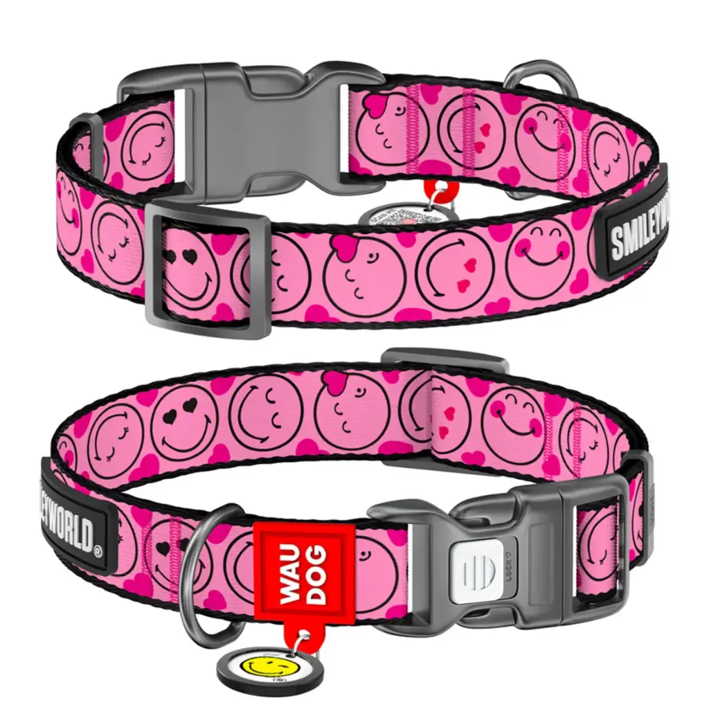 WauDog Nylon 'Pink Smiley' Collar Large