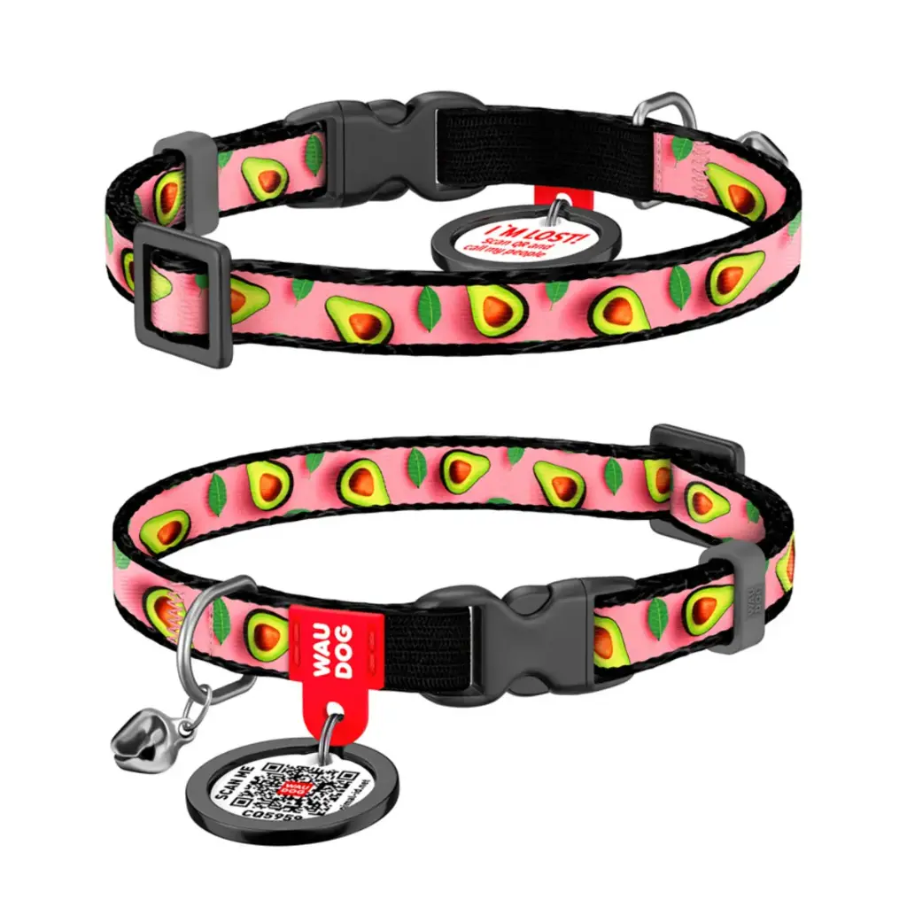 WauDog Nylon 'Avocado on Pink' Cat Collar XSmall