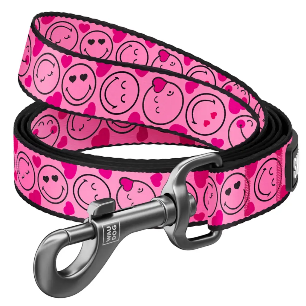 WauDog Nylon 'Pink Smileys' Leash Medium 122cm 