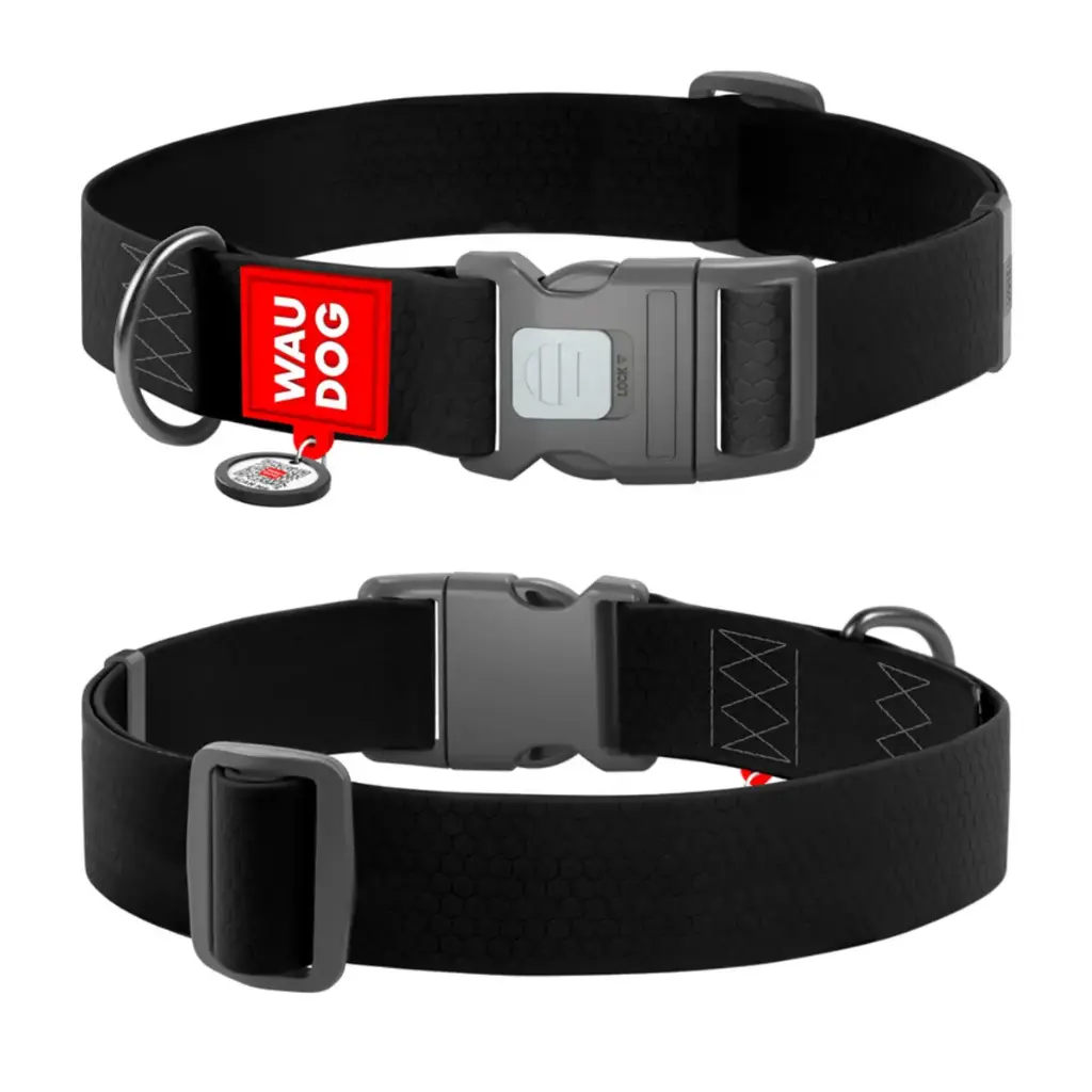 WauDog Waterproof Dog Collar XXLarge Black 46-70cm 