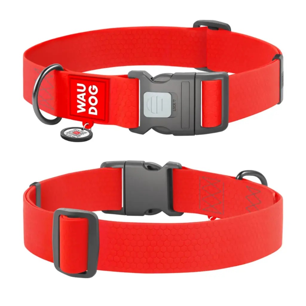 WauDog Waterproof Dog Collar XXLarge Red 46-70cm
