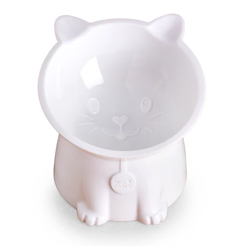 Nice Paws Recycled Plastic Cat Tilted Bowl - White