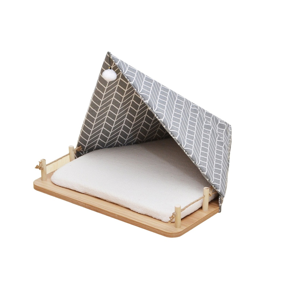 PetPals Camping Ground Cat Bed with Teasing Toy and Cushion