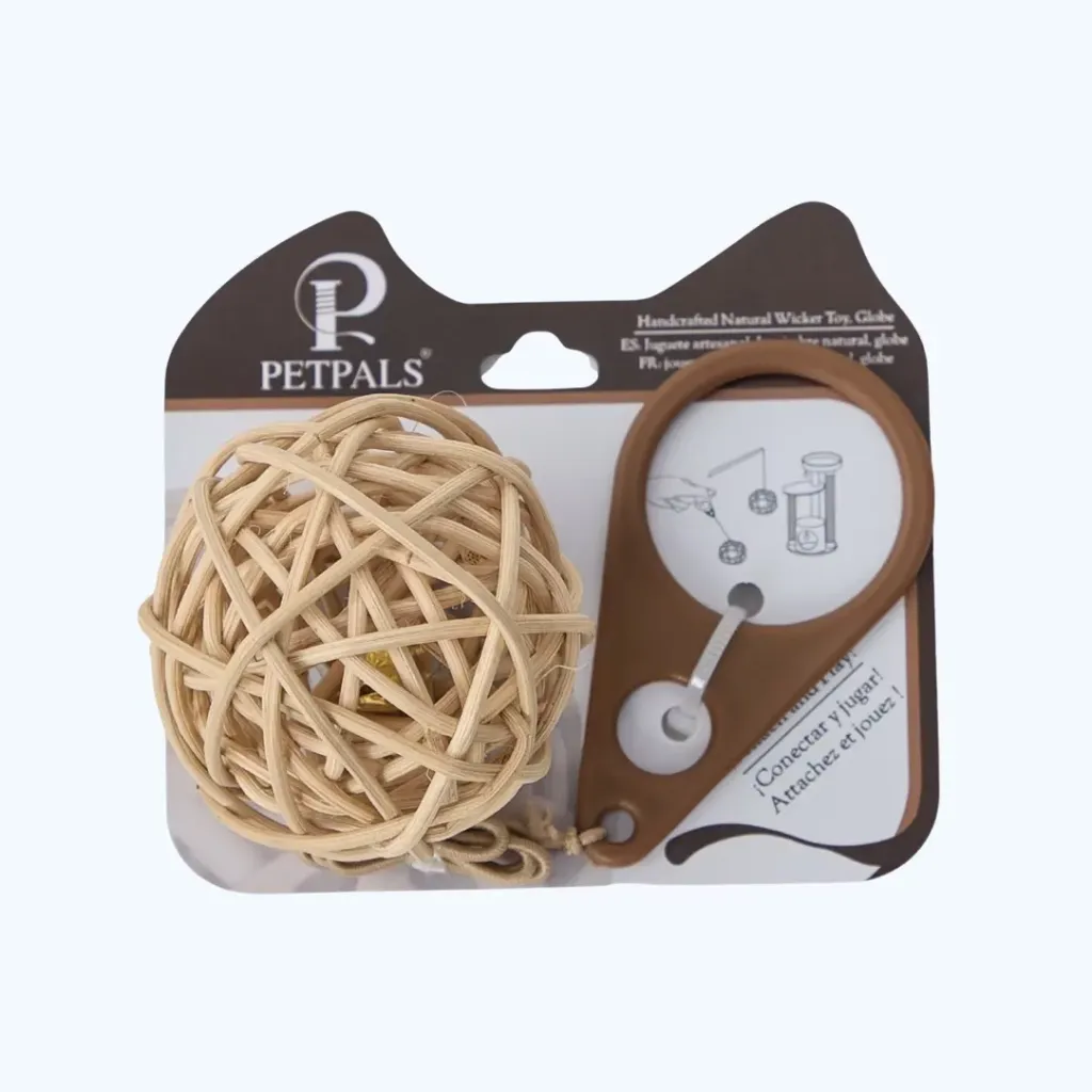PetPals 2" Tall Natural Rattan Brown Cat Toy - Globe