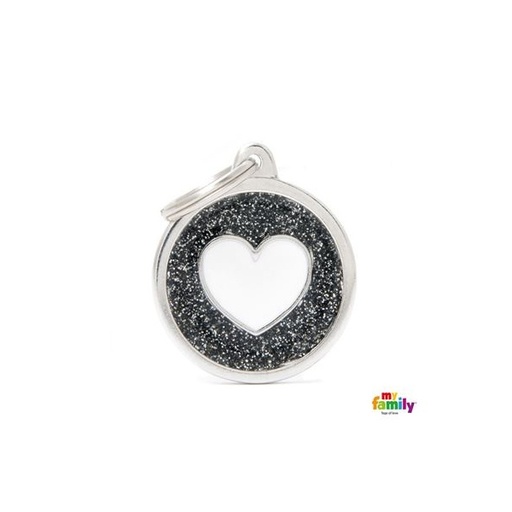 [Tg-1136] Shine - Black Glitter Circle With Heart