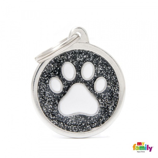 [Tg-1137] Shine - Black Glitter Circle With Paw
