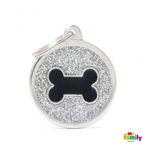 [Tg-1138] Shine - Grey Glitter Circle With Bone