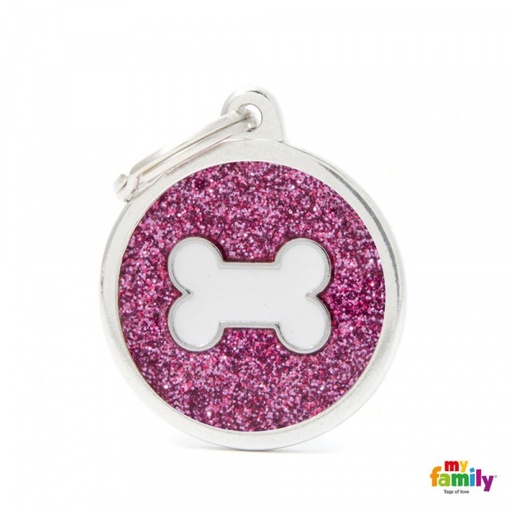 [Tg-1143] Shine - Pink Glitter Circle With Bone