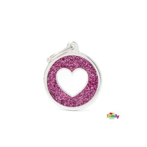 [Tg-1144] Shine - Pink Glitter Circle With Heart