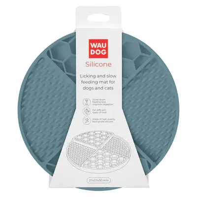 WauDog Silicone Licking and Slow Feeding Mat for Dogs and Cats Grey 211x211x30mm