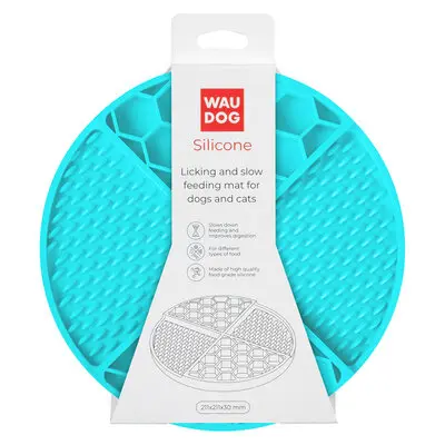 WauDog Silicone Licking and Slow Feeding Mat for Dogs and Cats Blue 211x211x30mm