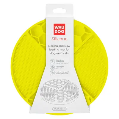 WauDog Silicone Licking and Slow Feeding Mat for Dogs and Cats Yellow 211x211x30mm