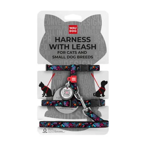 WauDog Nylon 'Endless Worlds Design' Cat or Small Dog Harness with lead XSmall