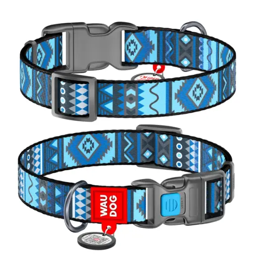 WauDog Nylon 'Etno Blue' Small Dog or Cat Collar XSmall